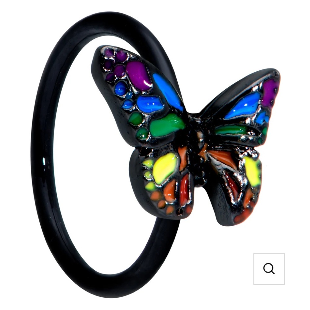 Body Candy 20 GAUGE 5/16 BLACK RAINBOW PRIDE BUTTERFLY NOSE HOOP